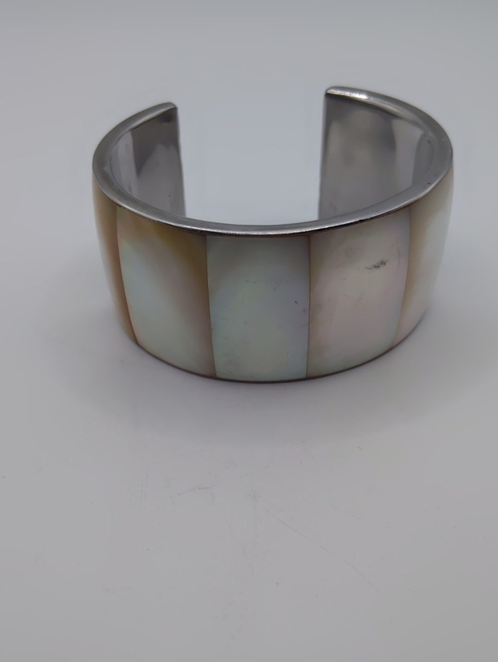 Mother of Pearl Silver Tone Cuff Bracelet